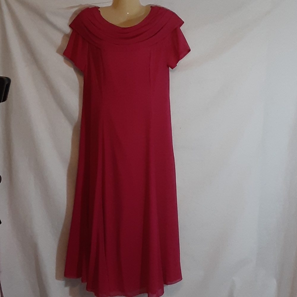NWT A.J. Bari Womens 14 Dress Red Long Formal Vintage Chiffon Drape Neck Holiday